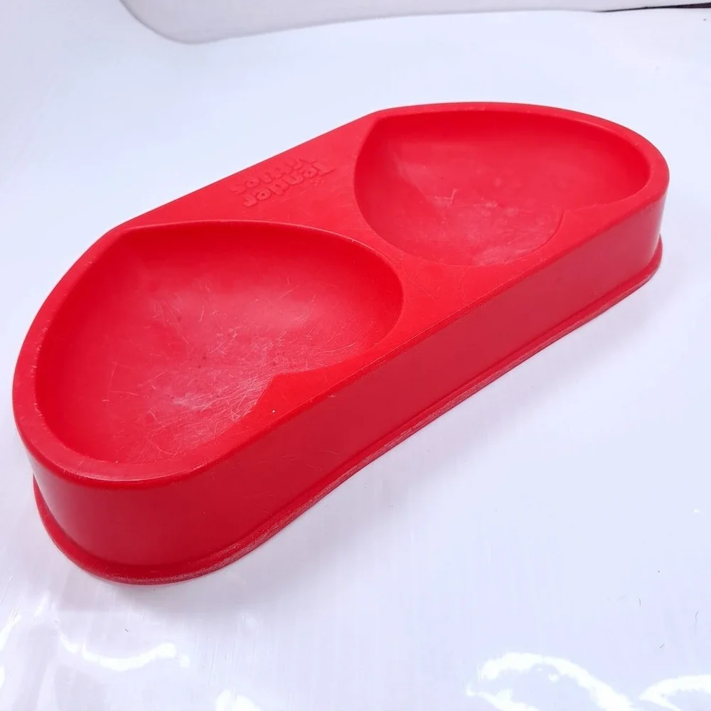 Vintage Tender Vittles Cat Food Double Heart Food Bowl Red Plastic Purina 1970s